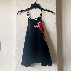 Pink and Red Floral Embroidered Halter Tank Top